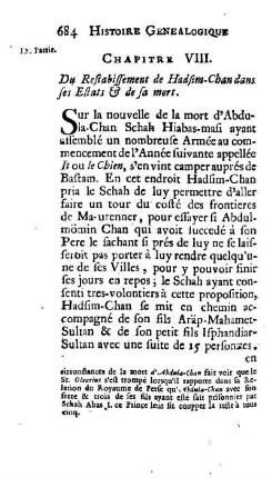Chapitre VIII. Du Restabissement de Hadsim-Chan dans ses Estats & de sa mort