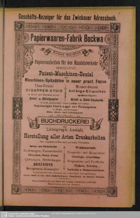 Anzeigen : Geschäfts-Anzeiger für das Zwickauer Adressbuch