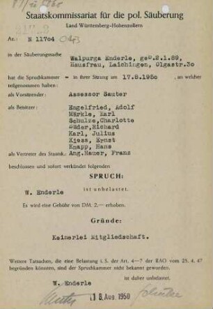 Enderle, Walpurga