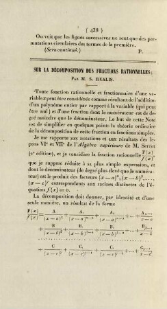 Sur la décomposition des fractions rationnelles.