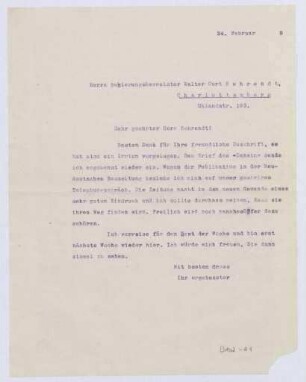 Schreiben an Walter Curt Behrendt, Charlottenburg (Brief)