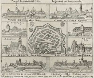 Leipzig: Stadtplan mit Darstellung einzelner Gebäude und Ansichten
