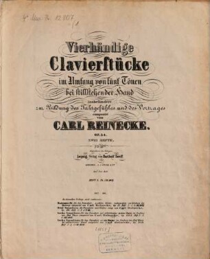 Vierhändige Clavierstücke : im Umfang von 5 Tönen bei stillstehender Hand insbes. zur Bildung d. Taktgefühles u. d. Vortrages ; op. 54, 1