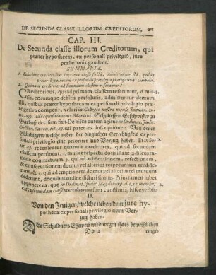 Cap. III. De Secunda classe illorum Creditorum, qui praeter hypothecas, ex personali privilegio, iure praelationis gaudent.