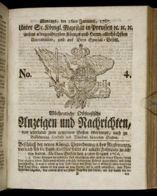 No. 4. Montags, den 26ten Januarii, 1767.