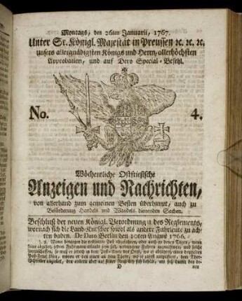 No. 4. Montags, den 26ten Januarii, 1767.