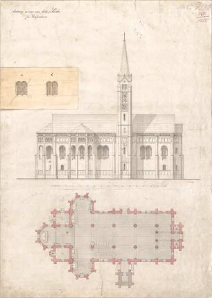 Voit, August von; Weißenhorn; Pfarrkirche - Grundriss, Aufriss, Detail