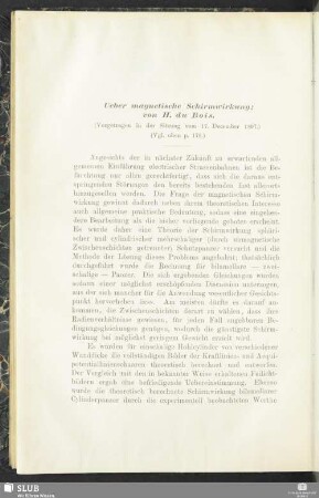 Ueber magnetische Schirmwirkung