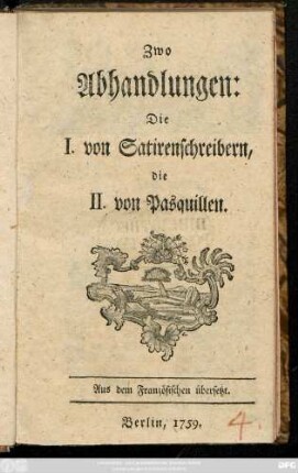 Zwo Abhandlungen ... : Aus dem Französischen übersetzt.