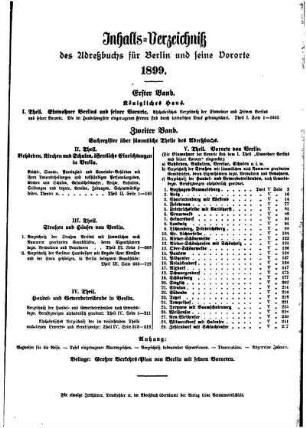 Inhalts= Verzeichniß des Adreßbuches für Berlin und seine Vororte 1899