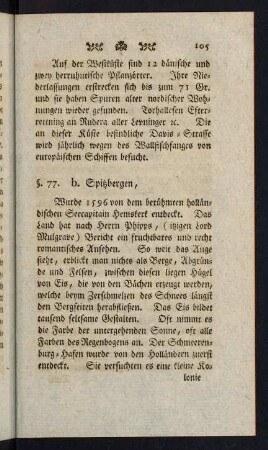 105-127, §. 77. b. Spitzbergen - §. 80. Summarische und kurze Uebersicht von den wenig bekannten Ländern