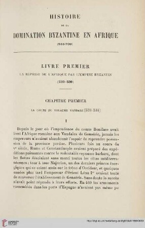 Chapitre premier: La chute du royaume vandale (533-534)