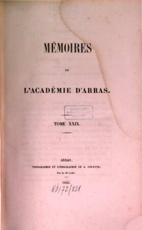 Mémoires de l'Académie d'Arras. 29. 1857