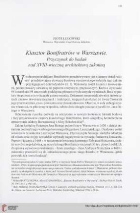 73: Klasztor Bonifratrów w Warszawie : przyczynek do badań nad XVIII-wieczną architekturą zakonną
