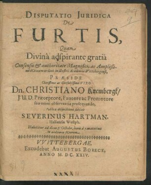 Disputatio Iuridica De Furtis