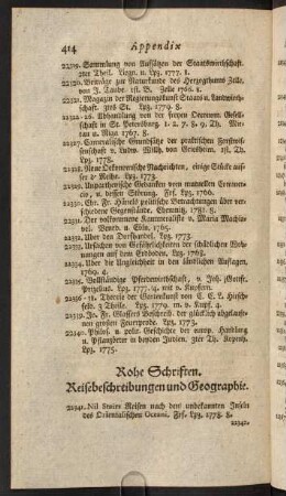Rohe Schriften, Reisebeschreibungen und Geographie.