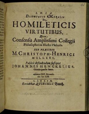 Disputatio Moralis De Homileticis Virtutibus