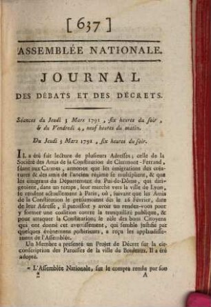 Journal des débats et des décrets. [18.] 1791, 1. - 31. März = Nr. 633 - 672