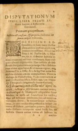 Disputationum Iuris Liber Primus Authore Ioanne a Reberteria Turonensi.