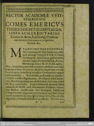 Rector Academiae Wittebergensis Comes Emericus