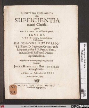 Disputatio Theologica De Sufficientia meriti Christi