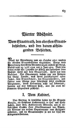 Vierter Abschnitt. Vom Staatsrath, den obersten Staatsbehörden, und den davon abhängenden Behörden