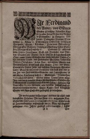 Wir Ferdinand der Ander/ von Gottes Gnaden Erwöhlter Römischer Kayser ...