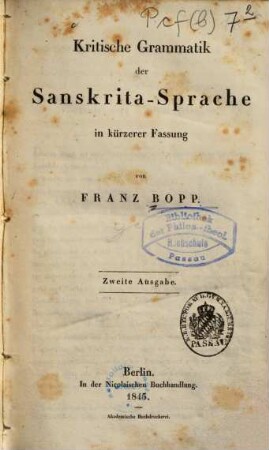 Kritische Grammatik der Sanskrita-Sprache in kürzerer Fassung