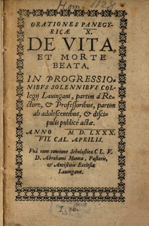 Orationes panegyricae X de vita et morte beata