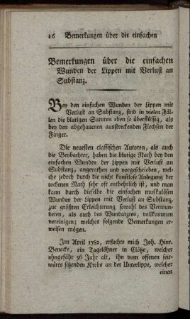 2. Bemerkungen über die einfachen Wunden der Lippen mit Verlust an Substanz.