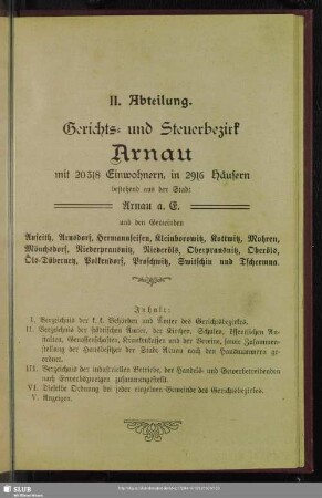 II. Abteilung. Gerichts- und Steuerbezirk Arnau