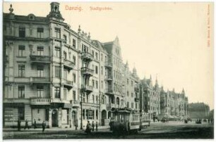 Danzig. Stadtgraben mit Straßenbahn