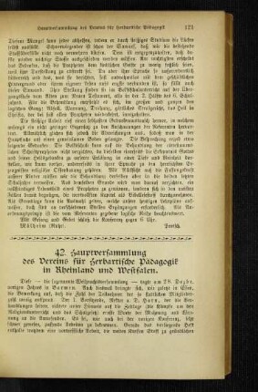 42. Hauptversammlung des Vereins für Herbartische Pädagogik in Rheinland und Westfalen