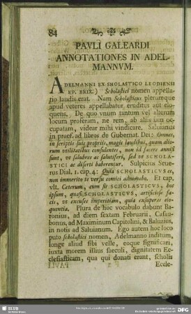 Pauli Galeardi Annotationes In Adelmannum