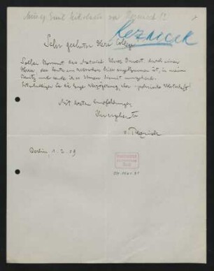 Brief an Max Marschalk : 01.02.1909