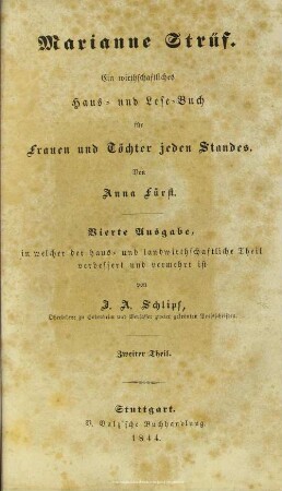 2: Marianne Strüf, ein wirthschaftliches Haus- und Lesebuch für Frauen und Töchter jeden Standes