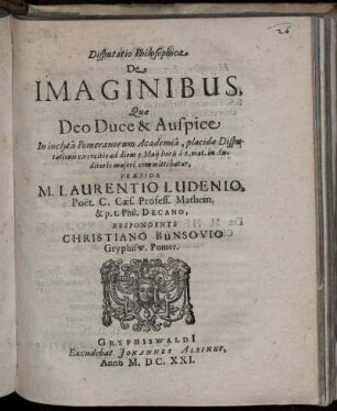 Disputatio Philosophica De Imaginibus