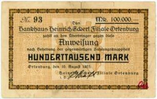 Geldschein / Notgeld, 100.000 Mark, 16.8.1923