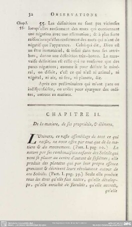 Chapitre II. De la matiere, de ses propriétés & élémens