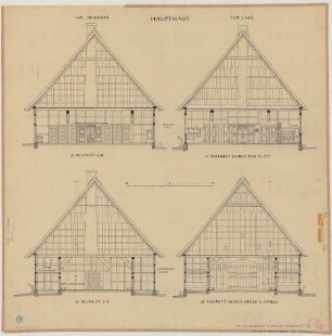 Lienen (Kreis Tecklenburg): Höfe Ernst Wilhem Laig und Ibershoff. Haupthäuser (Schnitte).