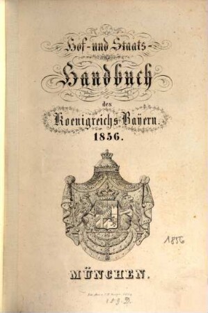 Hof- und Staatshandbuch des Königreichs Bayern. 1856, 1856