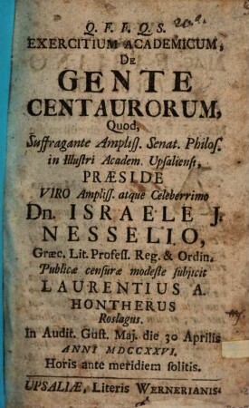Exercitium acad. de gente Centaurorum