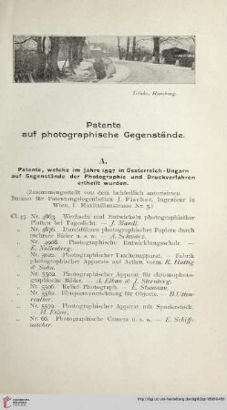 Patente auf photographische Gegenstände