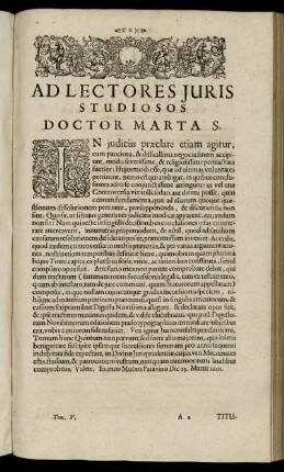 Ad Lectores Juris Studiosos Doctor Marta S.