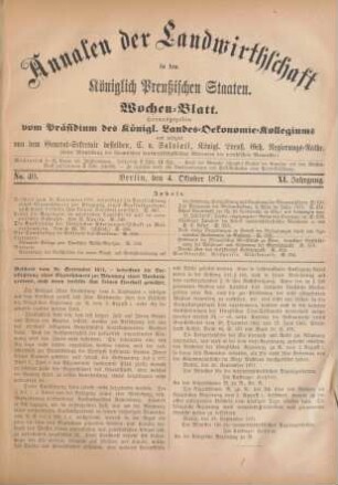 No. 40. Berlin, den 4. Oktober 1871. XI. Jahrgang.