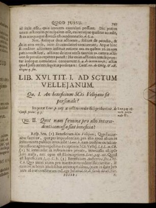 Lib. XVI. /Tit. I. Ad Sctum. Vellejanum. - Tit. III. Depositi, Vel Contra.