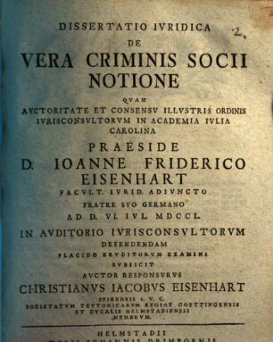 Dissertatio iuridica de vera criminis socii notione