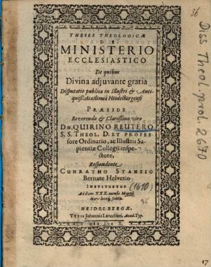Theses Theologicae De Ministerio Ecclesiastico
