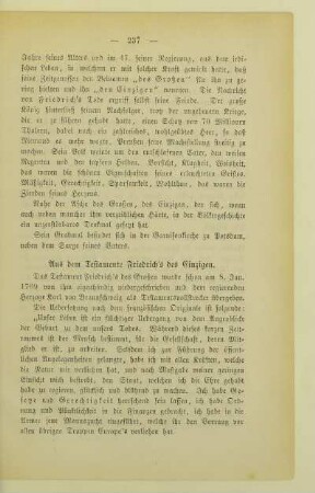 Aus dem Testamente Friedrich's des Einzigen