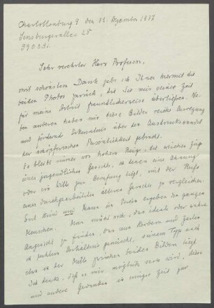 Brief von Mario Krammer an Georg Kolbe